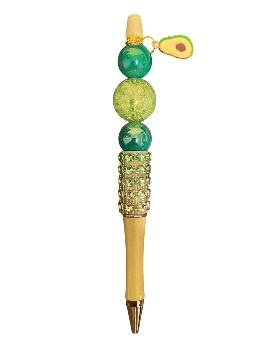 Green Beaded Avocado Charm Ballpoint Pen - Stylish Desk Accessory